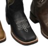 Three pairs of MEN’S RODEO COWBOY BOOTS GENUINE LEATHER WESTERN SQUARE TOE BOTAS-CARR 380 with different designs.