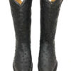 A pair of Men's Cowboy Boots Ostrich Print Leather Western Rodeo Botas Liga de Avestruz with ostrich feathers.