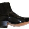 MEN'S GENUINE LEATHER WESTERN STYLE COWBOY SLIP ON BOOTS~ BRAND NEW: A black cowboy boot with a yellow sole.