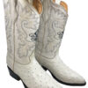 A pair of white Men's Cowboy Boots Ostrich Print Leather Western Rodeo Botas Liga de Avestruz.