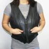 A woman wearing a Women Genuine Soft Cowhide Black Zipper Closure with Spandex on the side Vest.