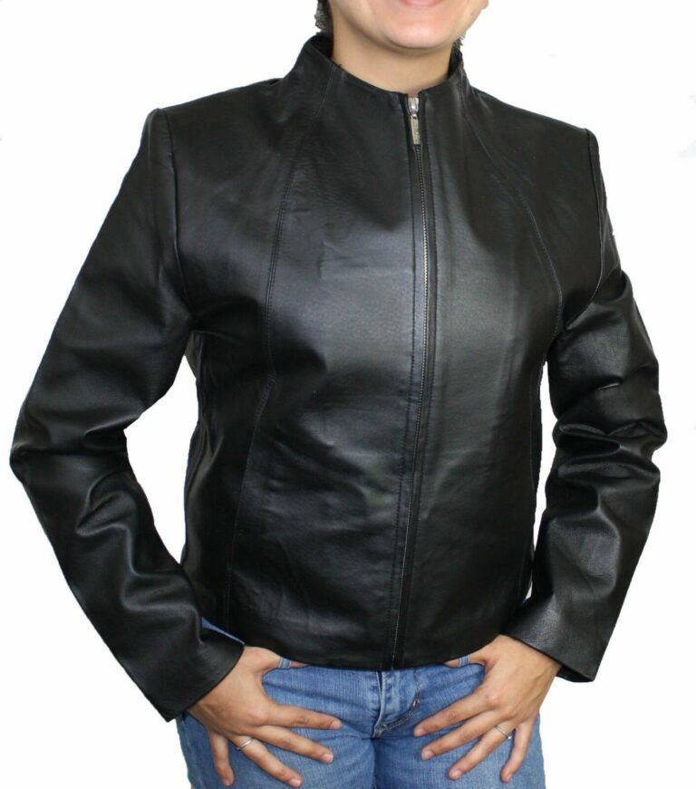 Cute Lightweight Black Zip-Up Genuine Napa Leather Two Pockets Jacket ...