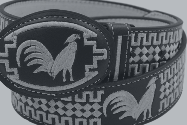 A belt with a rooster on it.