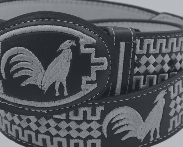 A belt with a rooster on it.
