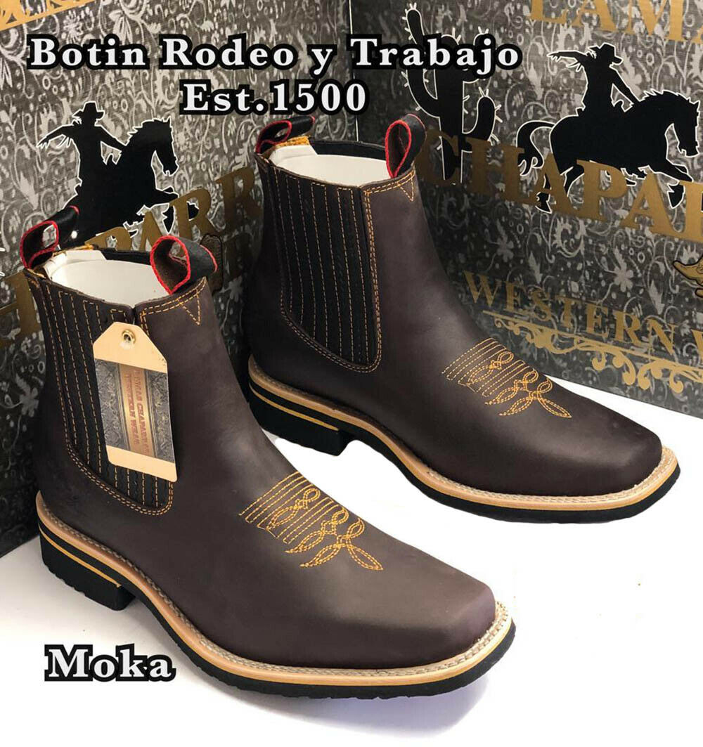 MENS RODEO COWBOY BOOTS GENUINE LEATHER WESTERN SQUARE TOE BOTA