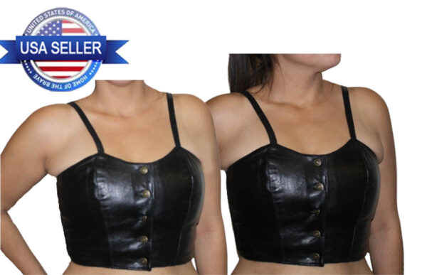 Women Halter Top Black Genuine Leather FREE SHIPPING STYLE #561LM