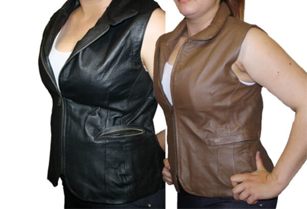 Women Vest Black Brown Genuine Soft Napa Leather zipper closure