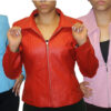 A group of women wearing Women's Soft Genuine Leather Short Zipper Closure Fitted Jackets Style # 315 in different colors.