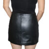 The back view of a woman wearing a Women's Genuine Leather Mini 14" Skirts Back Zipper Closure - Best Fitted #225.