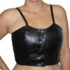 A woman wearing a Women Halter Top Black Genuine Leather FREE SHIPPING STYLE #561LM.
