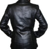 The back view of a woman wearing a Women Blazer Soft Lamb Leather Jacket Three Buttons #KL3.