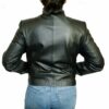 The back view of a woman wearing a Cute Lightweight Black Zip-Up Genuine Napa Leather Two Pockets Jacket PN 319.