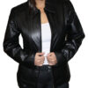 A woman wearing a Women Cow Hide Genuine Leather Jackets Zipper Closure LK220.