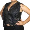 A woman wearing a Women Genuine Soft Lamb Leather Fringes Nice Fitted Vest Wholesale Prices.