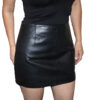 A woman wearing a Women's Genuine Leather Mini 14" Skirts Back Zipper Closure - Best Fitted #225.