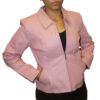 A woman wearing a Women's Soft Genuine Leather Short Zipper Closure Fitted Jacket Style # 315.