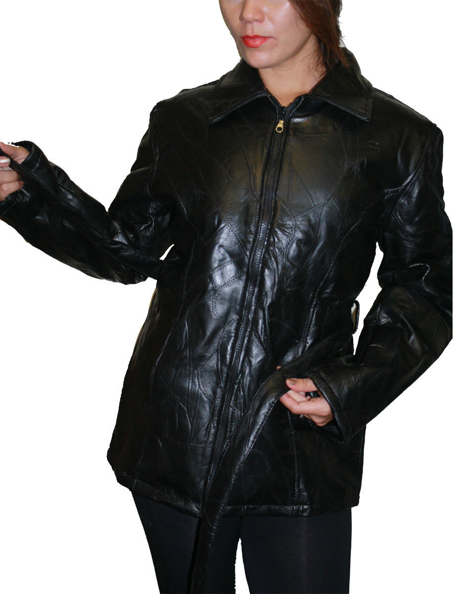 Women Black Genuine Patch Leather Jacket a Classic Form Flattering ...