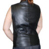 The back view of a woman wearing a Women Vest Black Or Brown Genuine Soft Napa Leather Zipper closure Nice Fit 3019.