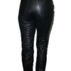 The back view of a woman wearing Women's Premium Genuine Lamb Leather 5 Pockets Jeans Style Pants.