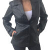 A woman is posing in a Women Blazer Soft Lamb Leather Jacket Three Buttons #KL3.