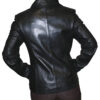 The back view of a woman wearing a Women's Zipper Leather Jacket Lamb Skin, Style #673.