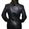 The back view of a woman wearing a Women Genuine Zipper Closure Nice Fitted Leather Jacket.