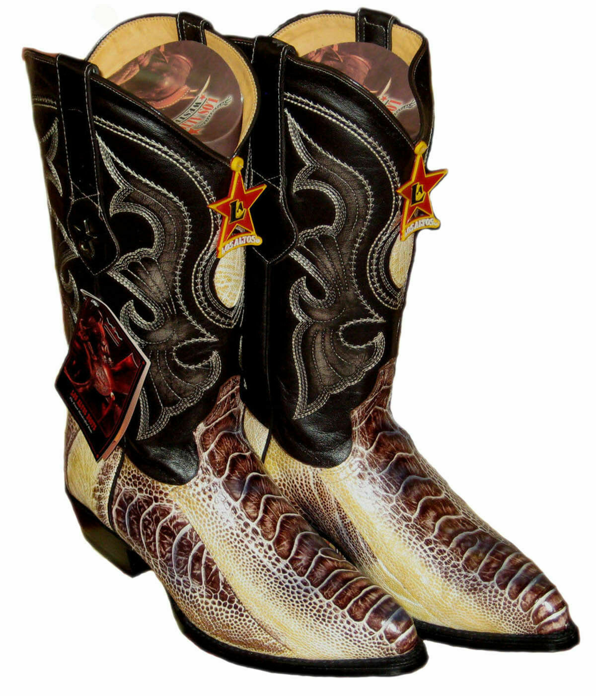 Los Altos Ladies Snip Toe Ostrich Leg Leather Pull Up Cowgirl Western Boots