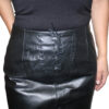 A woman wearing a Genuine Leather Ladies Mini 14" Skirts Back Zipper Closure - Best Fitted.