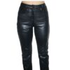 A woman wearing Women's Premium Genuine Lamb Leather 5 Pockets Jeans Style Pants.