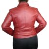 The back view of a woman wearing a Women's Soft Genuine Leather Short Zipper Closure Fitted Big Sizes Jacket.
