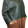 A woman wearing a Women Genuine Soft Lamb Leather Plus Size Buttons Closure Coat.