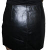 The back view of a woman wearing a Genuine Leather Ladies Mini 14" Skirts Back Zipper Closure - Best Fitted.