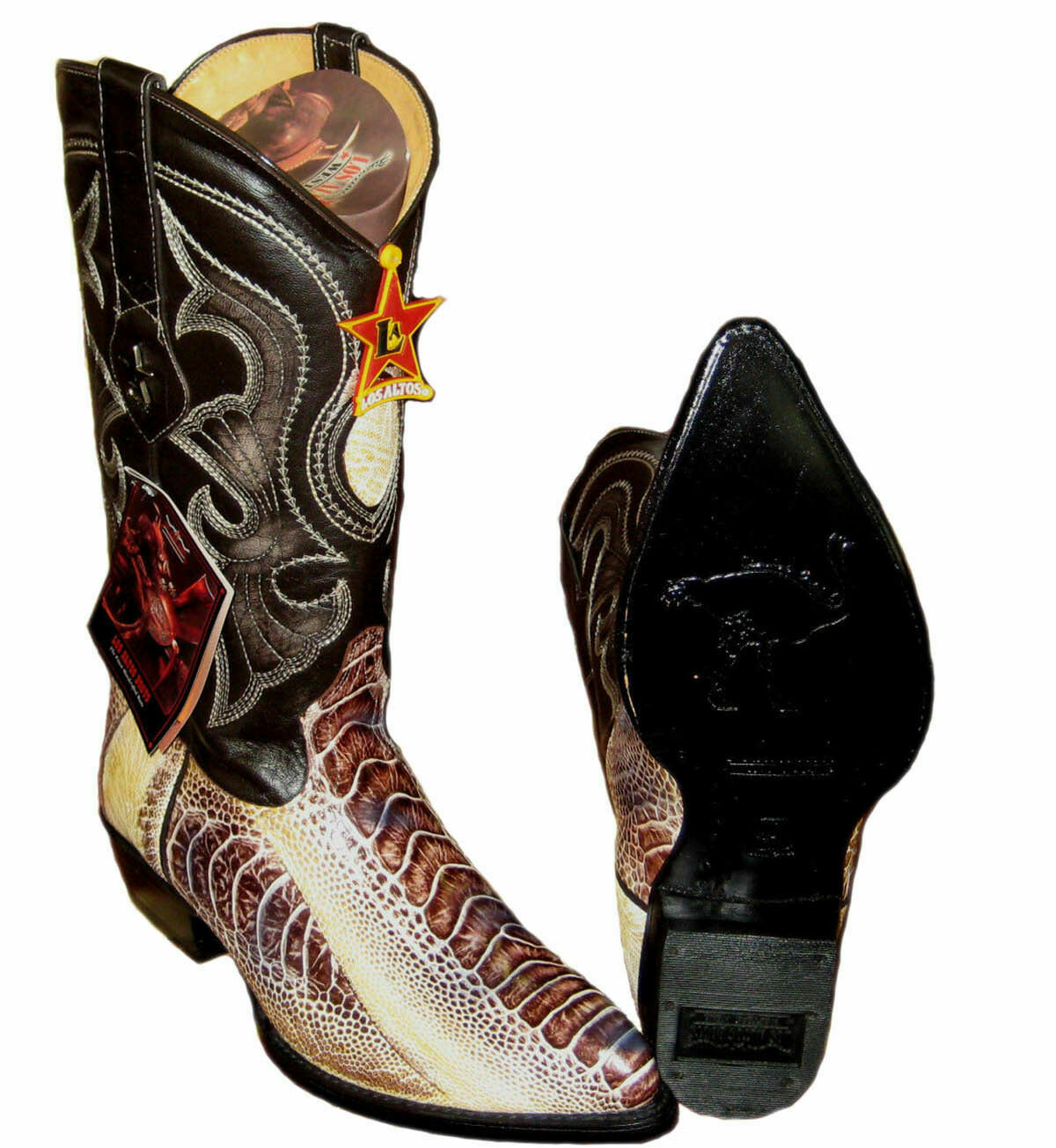 Genuine Ostrich Leg Western Cowboy Natural Color Boot By Los Altos EE 990549 Dona Michi Leather