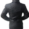The back view of a woman wearing a Women Cow Hide Genuine Leather Jackets Zipper Closure LK220 jacket.