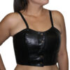 A woman wearing a Women Halter Top Black Genuine Leather FREE SHIPPING STYLE #561LM.