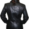 The back view of a woman wearing a Women Genuine Zipper Closure Nice Fitted Leather Jacket.