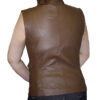 The back view of a woman wearing a Women Vest Black Or Brown Genuine Soft Napa Leather Zipper closure Nice Fit 3019.