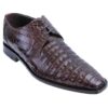 A men's Los Altos brown caiman belly plain toe derby shoe.