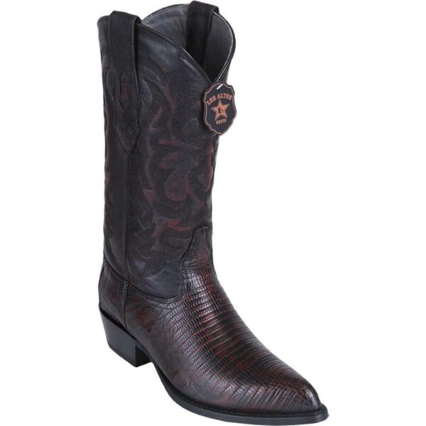 A pair of Mens Los Altos Genuine Teju Lizard Leather J Toe Boots Handcrafted with a crocodile skin.