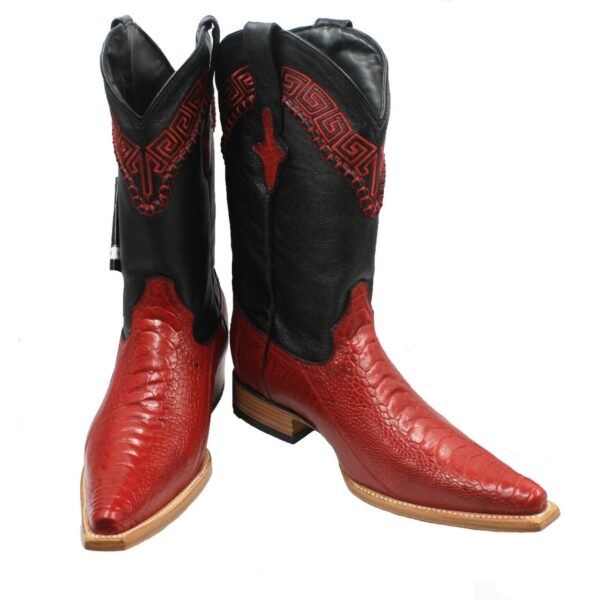 Men's White Diamond Ostrich Leg 3X Toe Red Boots Handcrafted