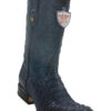 A pair of Men's Wild West Caiman Cola Blue Jeans 3x Toe Boots Handcrafted boots.