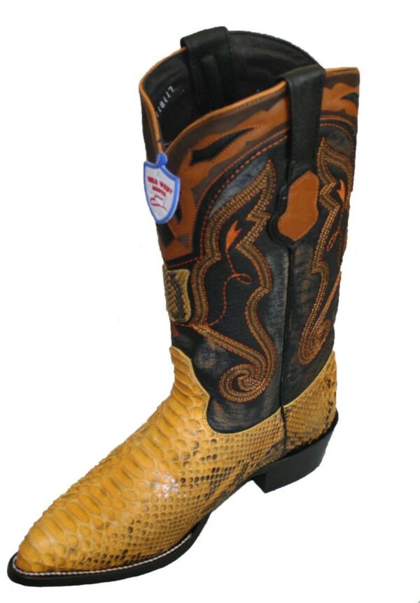 A pair of Men's Wild West Genuine Python J Toe Boots Handcrafted.