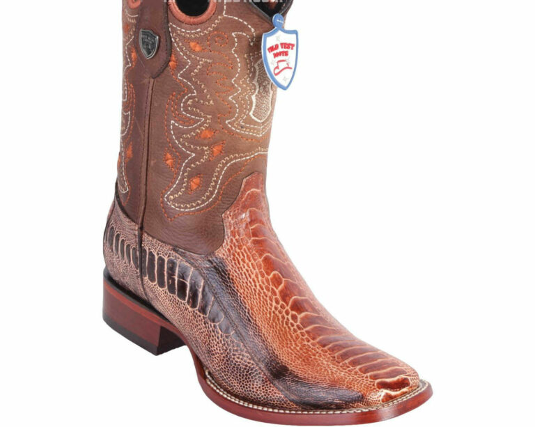 Men's Wild West Ostrich Leg Boots Square Toe Handmade - Dona Michi Leather
