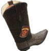A pair of Men’s Los Altos Genuine Ostrich Leg Leather Boots Snip Toe Handcrafted Quality cowboy boots with crocodile skin.
