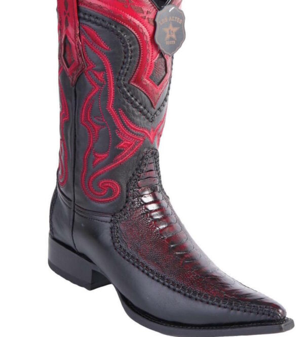 A pair of Men’s Los Altos Genuine Ostrich Leg Leather Boots Snip Toe Handcrafted Quality cowboy boots.