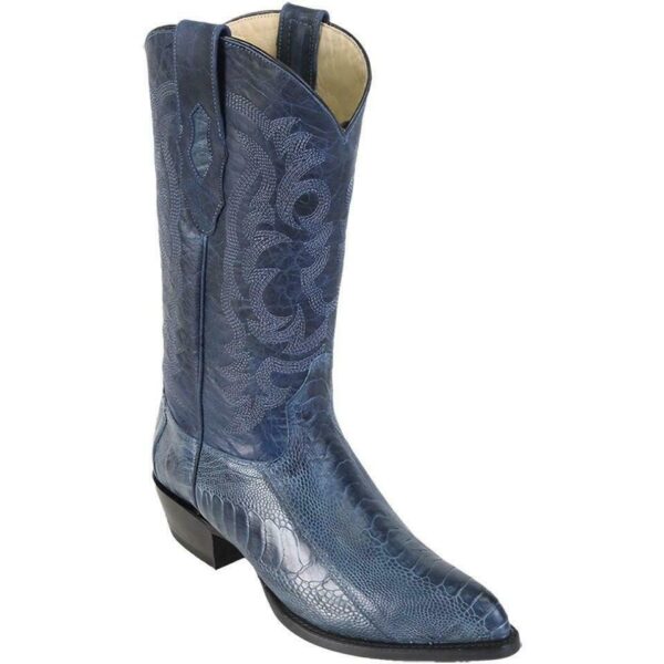 A pair of Men’s Los Altos Genuine Ostrich Leg Leather J Toe Boots Handcrafted with a crocodile pattern.