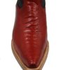 A pair of Men's White Diamond Ostrich Leg 3X Toe Red Boots Handcrafted in red crocodile skin.