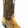 A pair of Men's Wild West Genuine Python J Toe Boots Handcrafted on a white background.