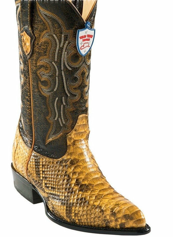 Men's Wild West Genuine Python J Toe Boots Handcrafted - Dona Michi Leather