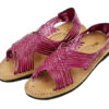 A pair of Ladies Genuine Authentic Soft Leather Mexican Sandal Style Silvia - Pink with woven straps.